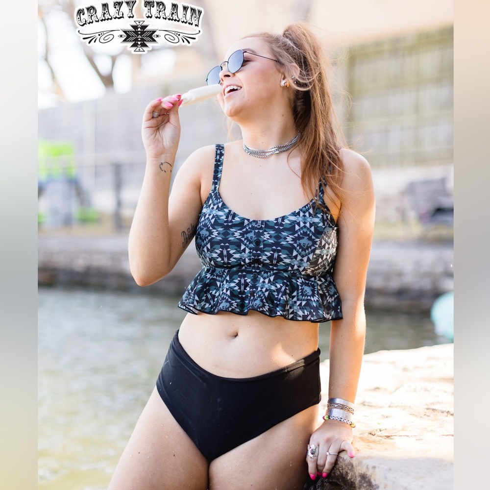 Crazy Train size medium peplum tankini and bottoms nwt